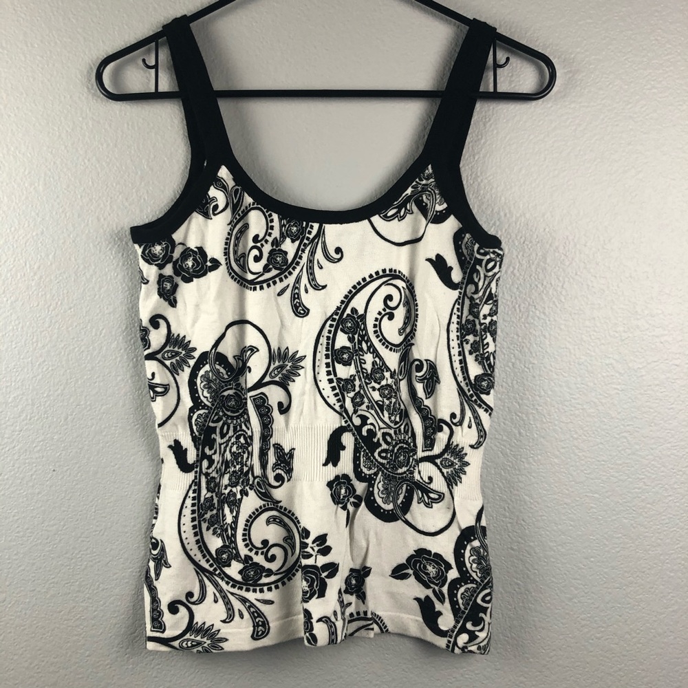 WHBM black and white rayon top
